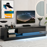 Garvee TV Stand For TVs Up To 75 Inch With 2 Cabinets 2 Layers Glass Shelves 16-Color RGB LED Modern Gaming Entertainment Center Black