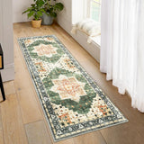 Garvee Runner Rug 2x6 Vintage Rug for Entryway Hallway Machine Washable Rug Indoor Floor Cover Print Carpet Distressed Low-Pile Non-Shedding Oriental Area Rug Foldable Accent Rug, 2’x6’, Green - Green