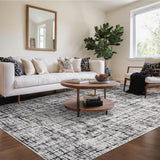 Garvee 5x7 Modern Distressed Area Rug Soft Washable Thin Floor Carpet Contemporary Abstract Plaid Rug, Non Skid Low Pile Rug, Foldable Non Shedding Rug for Kitchen, Dining Room, Gray - Gray