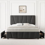 Garvee Queen Size Bed Frame with Adjustable Headboard, 4 Storage Drawers, Velvet Upholstery, Wooden Slats, Dark Grey - Dark Gray