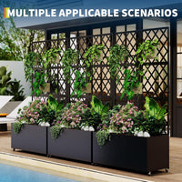 Garvee Mobile Black Galvanized Steel Raised Garden Bed with Trellis & Privacy Screen – Planter Box with Lockable Casters & Drainage Holes for Vegetables & Vines, Patio Deck or Yard – 71"X35"X16"