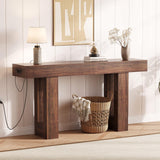 Garvee 63" Console Table with Power Outlet, Extra Long Sofa Table, Rustic Brown, Narrow Entryway Table for Hallway and Living Room, 33.3" High - Rustic Brown