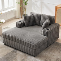 Garvee 60" Oversized Chaise Lounge Chair, Corduroy Sleeper Couch with Charging Ports, Cup Holders, Throw Pillows & Armrests for Living Room Bedroom, Gray