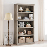 Garvee 5 Tier Bookcase, Farmhouse Book Shelf with Storage Open Display Bookshelves, 67.4" Tall Book Case Wooden 5 Shelf Bookcase Home Decor Furniture for Home Office, Living Room, Bed Room, Gray - Gray