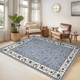Garvee Area Rug 5x7 Washable Vintage Floral Print Low Pile Non Slip Grey Carpet for Living Room Bedroom Dining Room - Gray