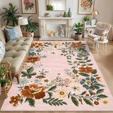 Garvee Floral Pink 5x7 Living Room Rugs Washable Area Rug for Bedroom, Non-Slip Non-Shedding Floor Carpet, Low Pile Stain-Resistant Carpet, Foldable Printed Rug for Dinning Room Office - Pink
