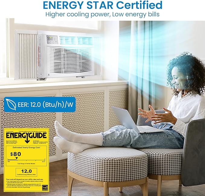 Garvee 10000 BTU Window Air Conditioner , Window ac Air Units U Shaped Cools Up to 450 sq. ft., Open Window Flexibility, 6 Modes, Sleep Mode, Ultra Quiet, Energy Efficient, Window AC for Home