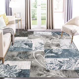 Garvee Washable Rug 9x12 Modern Geometric Distressed Rug Abstract Rug Non Slip Non Shedding Area Rug Machine Washable Indoor Carpet for Bedroom Living Room, Blue Grey - Blue Gray