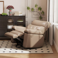 Garvee Oversized Manual Recliner, Breathable Leather Pushback Recliner Chair, Single Lazy Sofa Chair with Two Cup Holders and Side Pocket, Living Room Recliner, Tan
