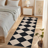 Garvee Checkered Easy Jute Runner Rug 2x6 Non-Slip Machine Washable Stain Resistant Indoor Outdoor Farmhouse Style Black - Black-Checkerboard-2
