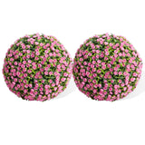 Garvee 16" Artificial Topiary Rose Balls Set of 2 Hanging Grass Ball for Home Decor Indoor Outdoor, Pink - Pink