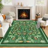 Garvee Jungle Green Rug Washable 9x12 Tropical Non Slip Low Pile Stain Resistant for Bedroom Nursery Playroom Dining Room - Green