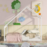 Garvee Twin/Full Size Wooden House Bed Tent-Shaped Floor Bed For Kids Girls & Boys White 78.7"L x 56"W x 73"H - White