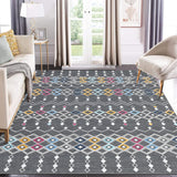 Garvee 8' x 10' Vintage Moroccan Area Rug, Washable Non-Slip Soft Low-Pile Geometric Boho Rug for Living Room & Bedroom, Gray - Gray