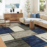 Garvee Geometric Blue 8x10 Area Rug - Modern Washable Rug Non-Slip Stain Resistant, Low Pile Soft Indoor Carpet for Living Room Bedroom Dining Room - Blue