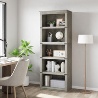 Garvee 5 Tier Farmhouse Bookcase, 67.4 in Tall Book Shelf with Storage, Wooden Bookshelves 5 Shelf Display Shelvesfor Home Office, Living Room, Bed Room (Gray, 67.4 in H x 24.4 in W x 12.8 in D)