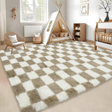 Garvee Plush Area Rug 4x6 Checkered Fluffy Soft Shaggy Carpet for Bedroom Living Room Brown - Coffee