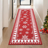 Garvee Washable Runner Rug 2x6 Hallway Runner Rug Snowflake Christmas Runner Kitchen Rug Non Slip Bathroom Rug Modern Bordered Tree Holiday Decor Soft Carpet for Bedroom Laundry 2'x6' Red - Red