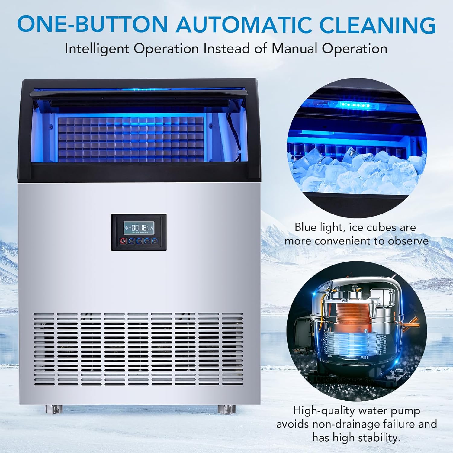 Garvee Ice Maker Machine 200lbs/24hr Stainless Steel 55lbs Storage Freestanding for Bar Restaurant Home Office