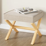 Garvee Ottoman Foot Stool Vanity Chair, Square Modern X Design, 18.5"H Linen Padded Seat, Wooden Frame, Metal X Base, Living Room, Bathroom