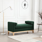 Garvee 53.5"W Upholstered Ottoman Bench With Wood Legs & Bolster Pillows For Bedroom Living Room Entryway Caramel Green - Green As Shown
