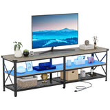 Garvee LED TV Stand with Shelves & Outlets, Industrial MDF & Metal, 80" TV Console, Remote-Controlled RGB, Living Room/Gaming - grey
