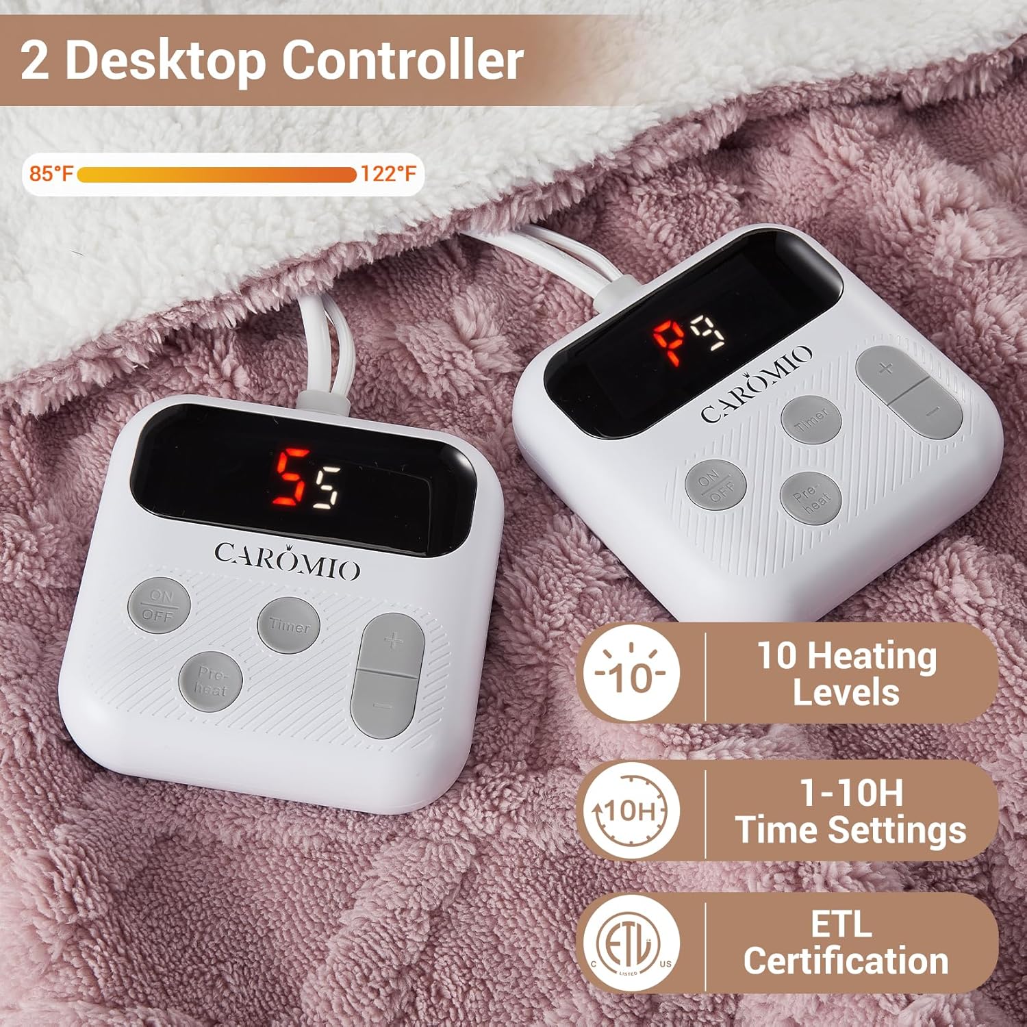Garvee Electric Blanket King Size Dual Control - Thick Tufted Sherpa Heated Blanket King with 6 Heating Levels and 20 Time Settings, UL Certified Fast Heating Blanket King 90"×100", Dusty Pink
