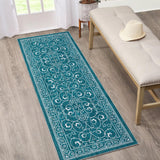 Garvee Washable Rugs 2x6 Runner Rug Vintage Floral Living Room Carpet Moroccan Office Rug Low Pile Throw Rugs Modern Area Rug Non-Slip Backing Carpet for Bedroom Distressed Room Decor - Teal