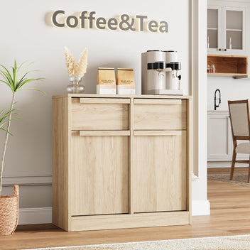 Garvee 31.5" Sideboard Buffet Cabinet with 2 Doors and 2 Drawers for Dining Room, Natural