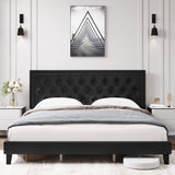 Garvee Full Size Bed Frame with Tufted Faux Leather Headboard, Upholstered Platform Bed with Adjustable Headboard, Wood Slat Support, No Box Spring Needed, Easy Assembly, Black - Black