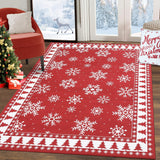 Garvee Christmas Area Rug 4x6 Rug Washable Rug Snowflake Holiday Decor Xmas Modern Rug Tree Borderd Entryway Rug Non Slip Carpet Soft Low Pile Accent Rugs for Nursery Bedroom Living Room 4'x6' Red - Red