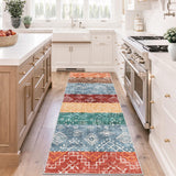 Garvee Boho Red Multi 2x6 Washable Runner Rug Non-Slip Tribal Rug Stain Resistant Kitchen Runner Rugs Non-Skid Washable Hallway Runner Geometric Print Distressed Rug for Entryway Bathroom - Red Multi