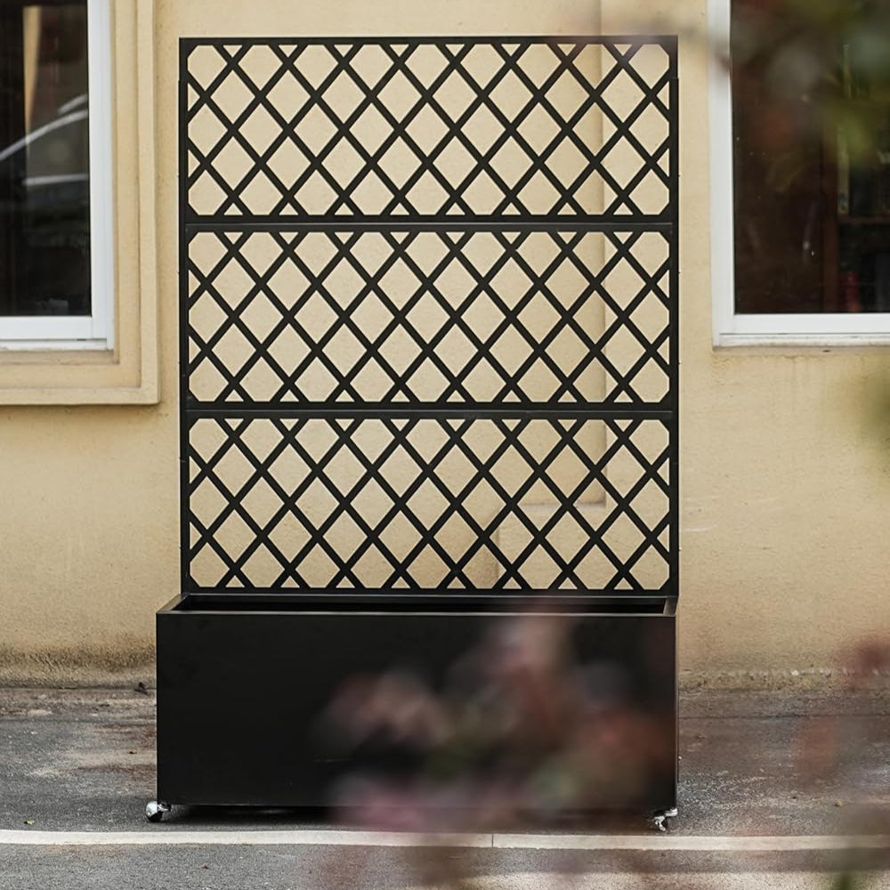 Garvee Galvanized Steel Raised Garden Bed with Trellis, Privacy Screen, Lockable Casters, Drainage Holes, Slim Profile for Patio & Deck