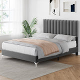 Garvee Queen Size Bed Frame with Adjustable Headboard, Velvet Upholstered Platform Bed Frame with Wooden Slats Support, No Box Spring Needed, Easy Assembly, Dark Gray - Gray