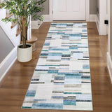 Garvee 2' x 6' Distressed Patchwork Runner Rug, Washable Non-Slip Soft Low-Pile Geometric Rug for Hallway, Kitchen & Entryway, Blue - Blue