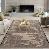 Garvee Rugs for Living Room 10x13 Washable Large Low Pile Area Rug Modern Stripe Brown - Brown