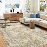 Garvee Persian Brown & Khaki 9x12 Area Rug, Washable Rug Boho Oriental Rug for Living Room Tribal Bedroom Decor Soft Non Slip Floor Mats No Shedding Indoor Nursery Throw Carpet for Apartment Dining Room Rug - Brown & Khaki