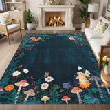 Garvee Blue Indoor Modern Low Pile Washable Soft Carpet for Living Room Retro Non Slip Non-Shedding Area Rugs 8x10 ft - Blue