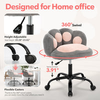Garvee Cute Cat Paw Vanity Chair – Armless Rolling Desk Chair, Adjustable Height, Swivel Stuffed Fabric Seat, Comfortable Lumbar Support, Kids Room or Bedroom, Color: Gray + Pink