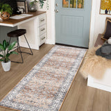 Garvee 2x6 Hallway Washable Runner Rug, Vintage Soft Kitchen Runner with Non Slip Backing Farmhouse Entryway Laundry Floor Mat Stain Resistant Carpet for Bedroom Bathroom Distressed Beside Rug - Brick Red