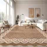 Garvee Scalloped Coffee 8x10 Washable Rugs for Living Room, Large Modern Bedroom Carpet, Non-Slip Backing, Brown - Coffee