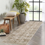 Garvee Washable Runner Rug 2x6 Runner Rug Indoor Low Pile Entryway Runners Vintage Distressed Hallway Runner Rug Non Slip Foldable Accent Carpet Oriental Floral Kitchen Laundry Rug Runner Beige - Beige