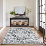 Garvee Grey 4x6 Vintage Style Area Rug - Machine Washable, Non Slip, Low Pile Lightweight Print, for Living Room, Bedroom, Dining Room, and Home Office - Gray
