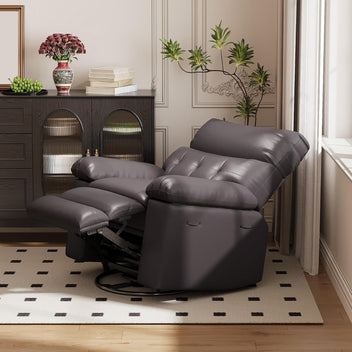 Garvee Extra Wide Comfort Recliner Chair for Adults - Oversized Manual PU Faux Leather Sofa - Overstuffed Arms & Back, Side Pocket, Comfortable Reclining - Living Room, Bedroom - Coffee