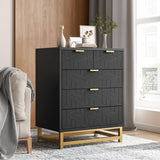 Garvee Black 5 Drawer Dresser for Bedroom, Chest of Drawers with Metal Base, Modern Dresser Chest Cabinet Organizer, Large Dresser for Living Room, Hallway, Closet - Black