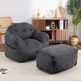 Garvee Bean Bag Chair with Ottoman, High-Density Foam, Soft Corduroy, Armrests, Foot Rest, Living Room, Adults, Kids - Dark gray
