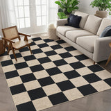 Garvee Checkered Easy Jute 5x7 Area Rugs with Non-Slip Backing for Indoor Outdoor Use Black - Black-Checkerboard-1