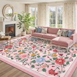Garvee Washable Rugs 8x10 Area Rug Floral Non-Slip Ultra-Soft Pink for Living Room Bedroom Dining Room Nursery - Pink