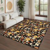Garvee Large Modern Area Rugs 9x12 Washable Floral Print with Non-Slip Backing Black - Yellow/Black