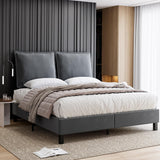 Garvee Queen Bed Frame with Adjustable Headboard + Sturdy Wood Slat Support + No Box Spring Needed + Easy Assembly + Gray - Gray